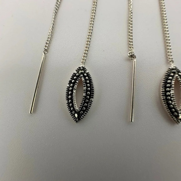 Delicate Charles Winston 925 Sterling Silver Marcasite Threader Earrings - Picture 6 of 15